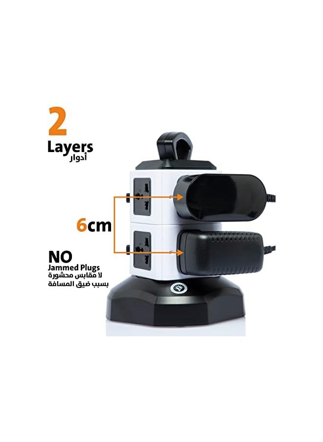 Smart Design Solutions Smart Design Solutions Tower Universal Extension Cord Power Station, All-in-one Extension Plug Solution, Vertical Multi-plug Usb Power Strip, Usb C Hub, With 2m Extension Lead Cable  - Image 4