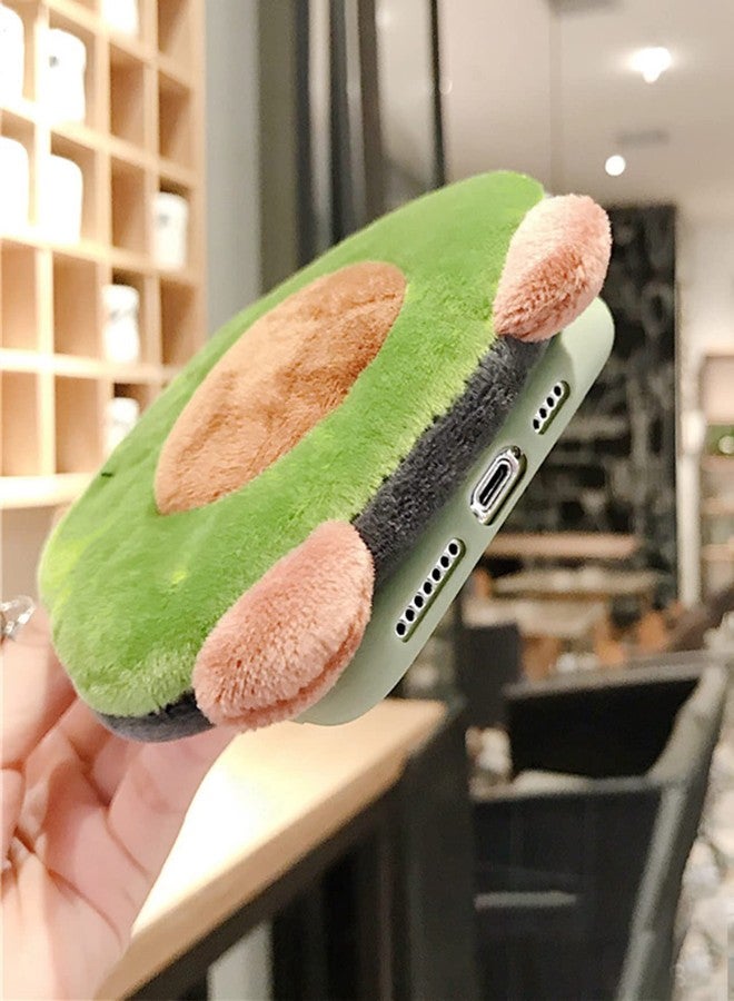 SGVAHY Wallet Case for iPhone 15 with Strap Lanyard Cute Plush Avocado Coin Purse Funny Phone Case Kawaii Soft Silicone Shockproof Cover for Women Girls - Image 3