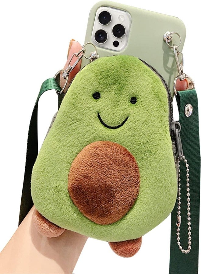 SGVAHY Wallet Case for iPhone 15 with Strap Lanyard Cute Plush Avocado Coin Purse Funny Phone Case Kawaii Soft Silicone Shockproof Cover for Women Girls - Image 1
