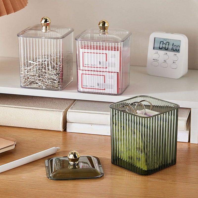 SARVANGAH SARVANGAH Cotton Pad Holder Cotton Swab Holder Container Qtip Holder Cotton Ball Dispenser with Lid Cosmetics Small Plastic Storage Bathroom Essentials Accessories for Decor Green  - Image 3