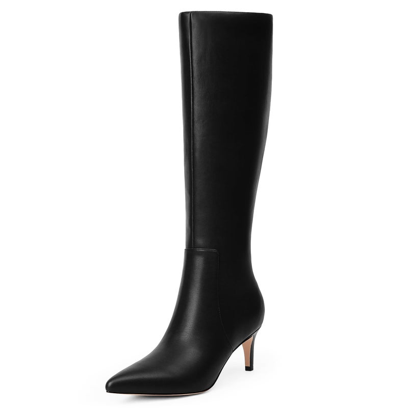 QIY Tall Women's Knee-High Boots Black Kitten Heels Pointed Toe Tall Boots Fall Winter 2025 Size 11 - Image 1