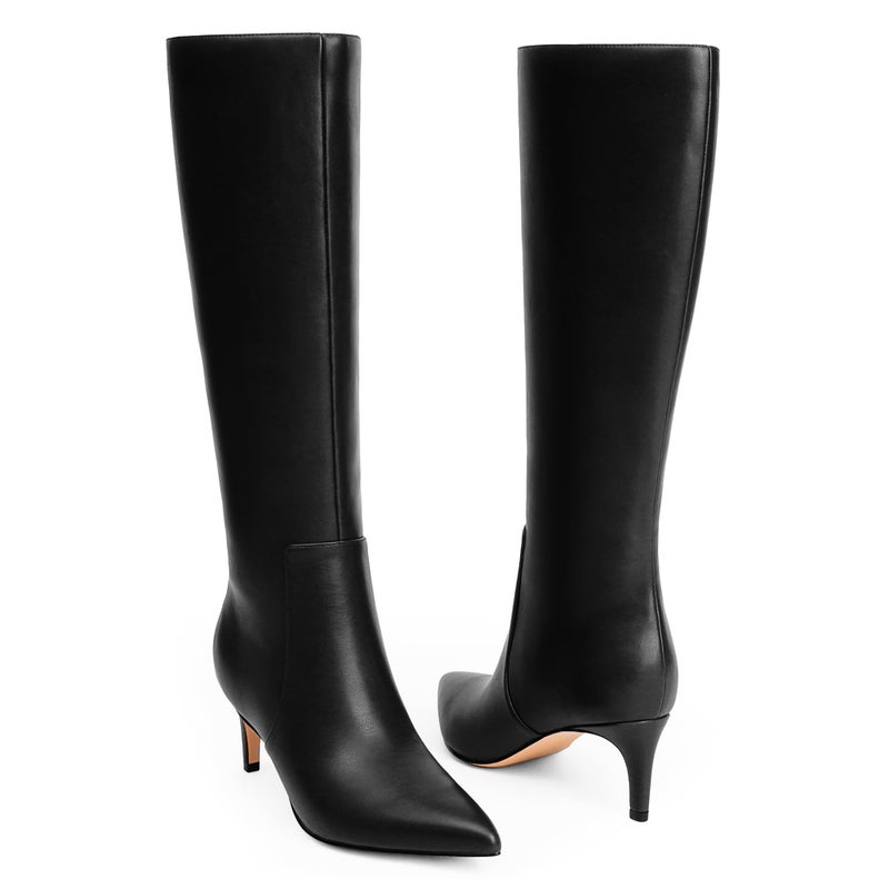 QIY Tall Women's Knee-High Boots Black Kitten Heels Pointed Toe Tall Boots Fall Winter 2025 Size 11 - Image 4