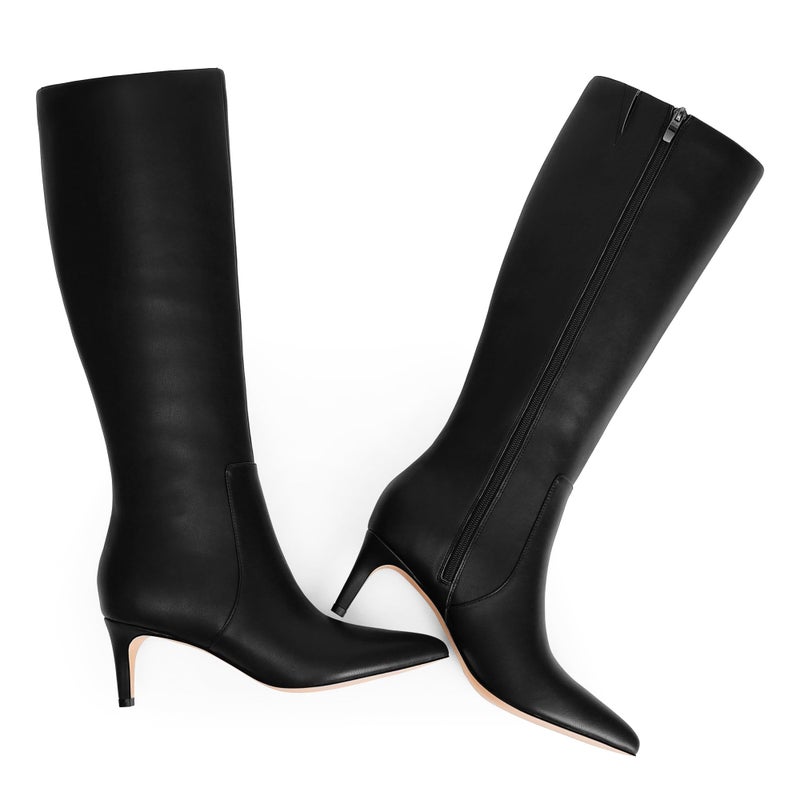 QIY Tall Women's Knee-High Boots Black Kitten Heels Pointed Toe Tall Boots Fall Winter 2025 Size 11 - Image 5