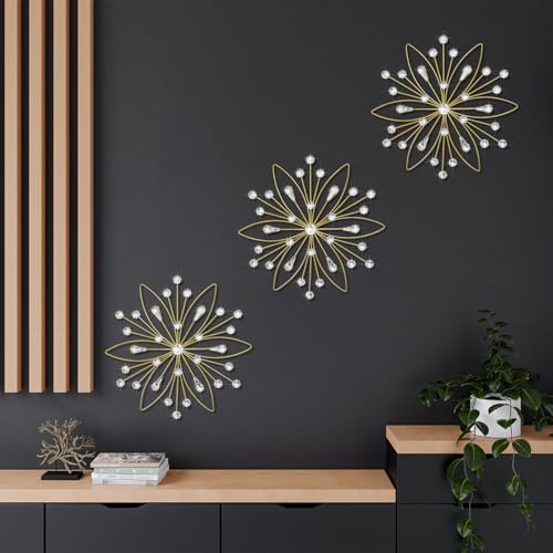 ZEXUIRU 3 Pack Gold Sunburst Wall Decor – Metal Crystal Wall Art with Sparkling Rhinestones, 14’’/18 Inch Starburst Wall Hanging Set for Living Room Bedroom Bathroom – Modern Bling Home Decorations - Image 4