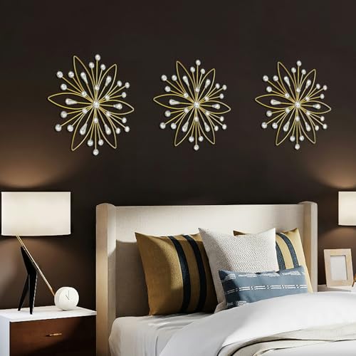 ZEXUIRU 3 Pack Gold Sunburst Wall Decor – Metal Crystal Wall Art with Sparkling Rhinestones, 14’’/18 Inch Starburst Wall Hanging Set for Living Room Bedroom Bathroom – Modern Bling Home Decorations - Image 3