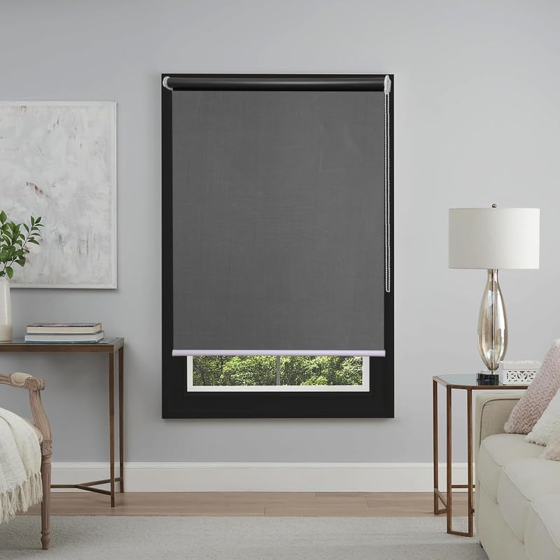 GREEN DECOR -Roller Blinds 300 GSM Polyester Fabric Waterproof & Sun Blockage Corded Roll Up and Down Blinds Curtains for Window, Door, Balcony (Grey Color 2.5 X 7 Feet, Pack of 1 Piece) - Image 1