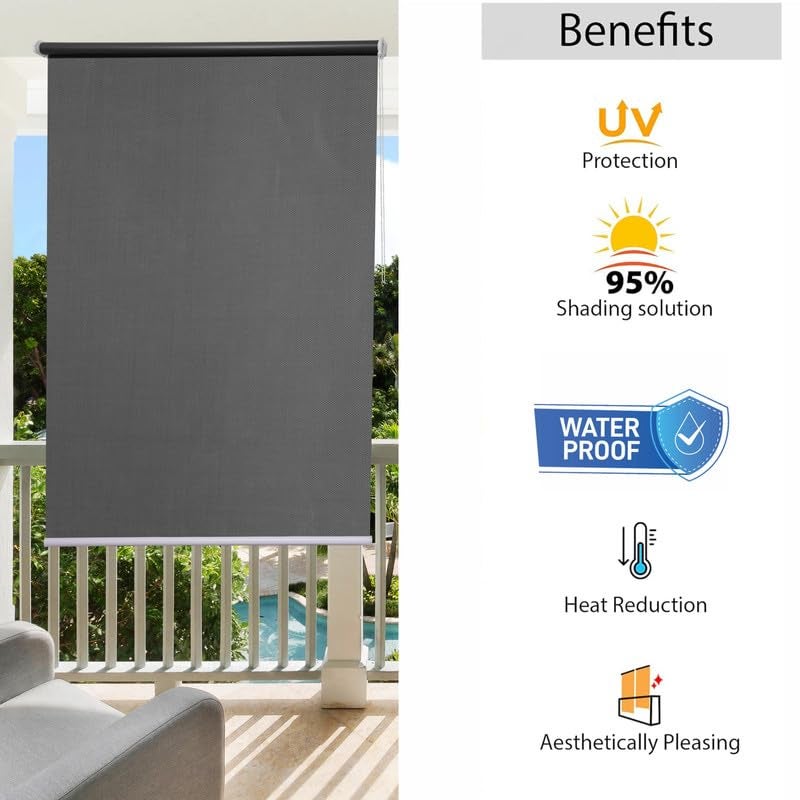 GREEN DECOR -Roller Blinds 300 GSM Polyester Fabric Waterproof & Sun Blockage Corded Roll Up and Down Blinds Curtains for Window, Door, Balcony (Grey Color 2.5 X 7 Feet, Pack of 1 Piece) - Image 4