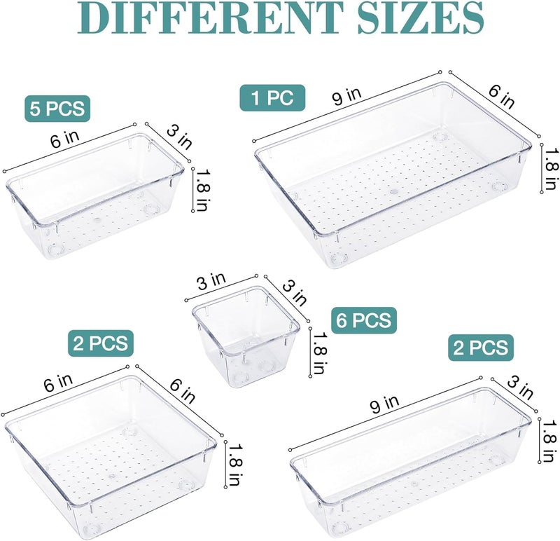DARKFISH DARK Desk Drawer Organizers Trays Set Clear Plastic Storage Bins Bathroom Drawer Tray Dividers Vanity Trays Organizer for Bedroom Dresser Makeup Kitchen Utensil Office (16 Piece)  - Image 2