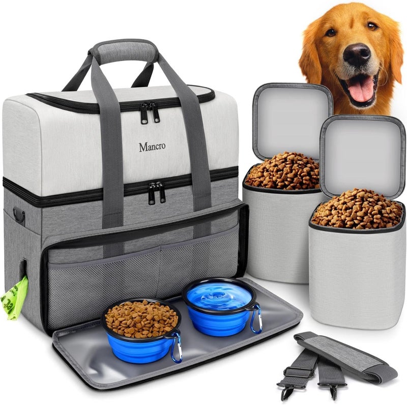Mancro Dual Layers Dog Travel Bag, Pet Travel Bags with 2 Extra Large Food Containers, 2 Collapsible Dog Bowls, Multi-Pockets Tote Organizer for Pet Supplies, Road Trip Essentials, Weekend Camping - Image 1