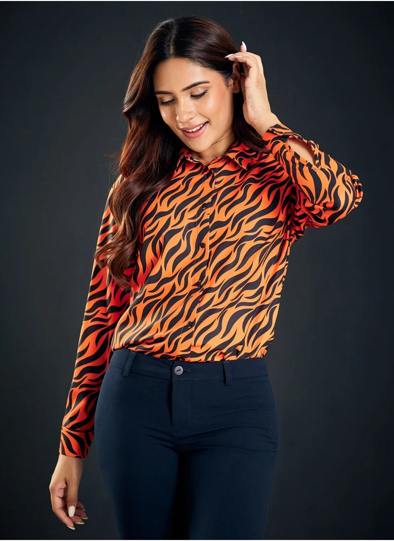 زجزاج Leopard Print Long Sleeve Top