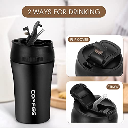 Wosta Travel Mug, Insulated Coffee Cup with Leakproof Lid,Vacuum Insulation Stainless Steel Reusable for Hot Cold Coffee,Tea, Thermal Mug with Non-Slip (Black, 400 Ml) - Image 4