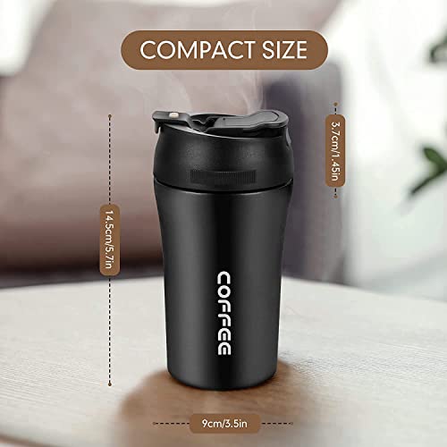 Wosta Travel Mug, Insulated Coffee Cup with Leakproof Lid,Vacuum Insulation Stainless Steel Reusable for Hot Cold Coffee,Tea, Thermal Mug with Non-Slip (Black, 400 Ml) - Image 3