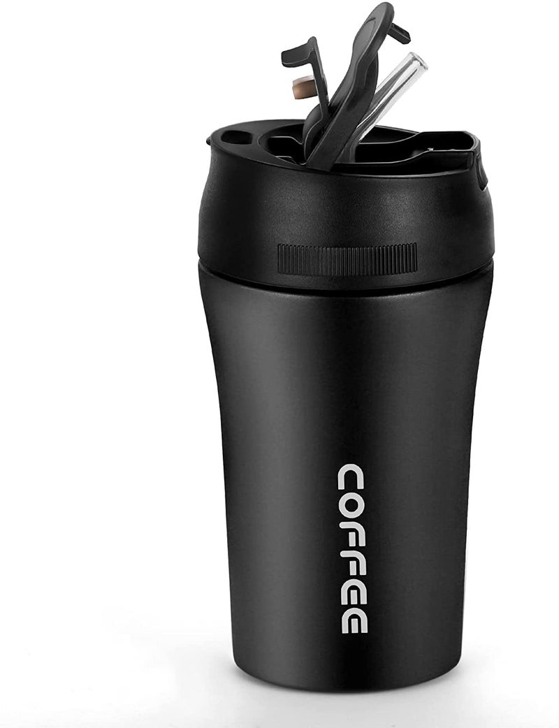 Wosta Travel Mug, Insulated Coffee Cup with Leakproof Lid,Vacuum Insulation Stainless Steel Reusable for Hot Cold Coffee,Tea, Thermal Mug with Non-Slip (Black, 400 Ml) - Image 1