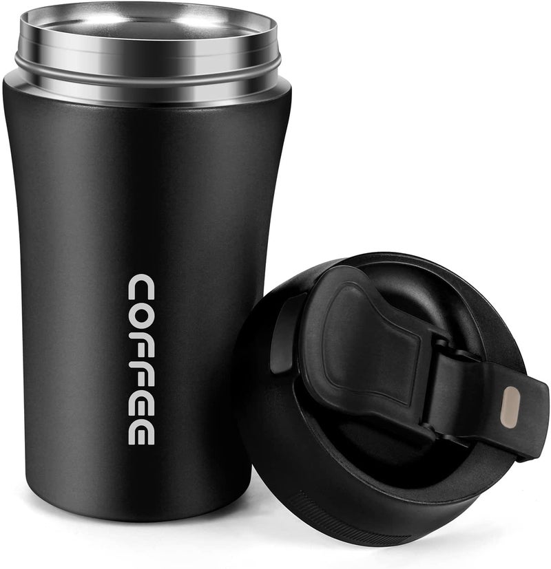 Wosta Travel Mug, Insulated Coffee Cup with Leakproof Lid,Vacuum Insulation Stainless Steel Reusable for Hot Cold Coffee,Tea, Thermal Mug with Non-Slip (Black, 400 Ml) - Image 2
