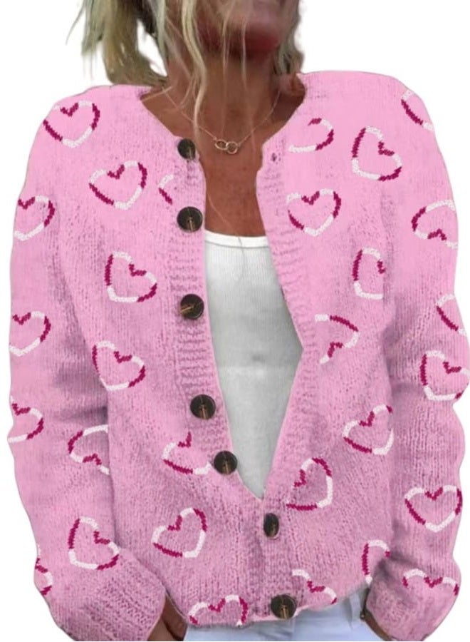 Women's Funny Fall Winter Animal Floral Christmas Tree Long Sleeve Button Knit Cardigan Sweater, Heart-b, XXL