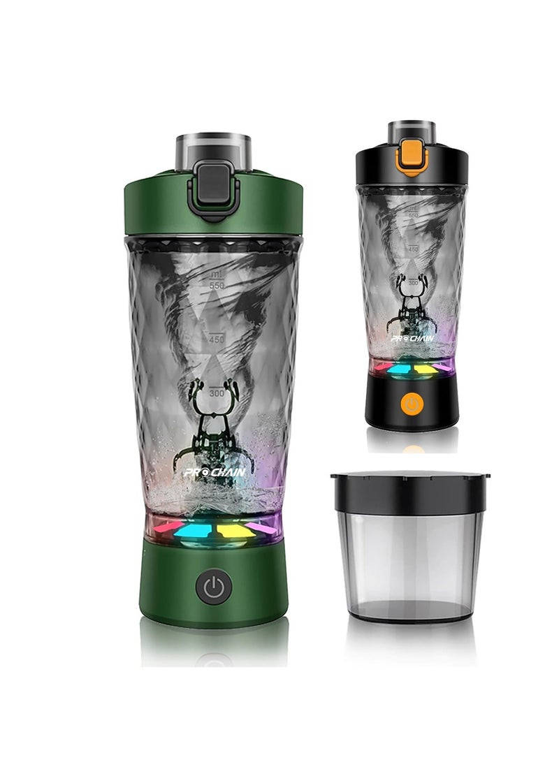 650 مل قابلة لإعادة الشحن بالكامل التلقائي كأس الخلط - السفر شاكر، صالة الألعاب الرياضية خلاط البروتين، وخلاط كهربائي، مناسبة للرياضة واللياقة البدنية، مصنوعة من تريتان بيسفينول A-26oz المحمولة كأس الخلط / USB نوع-C قابلة لإعادة الشحن شاكر كأس، كهدية عيد ميلاد للرجال والنساء (الأسود والأخضر) - Image 1