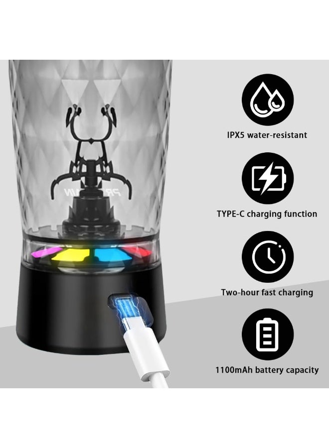 650 مل قابلة لإعادة الشحن بالكامل التلقائي كأس الخلط - السفر شاكر، صالة الألعاب الرياضية خلاط البروتين، وخلاط كهربائي، مناسبة للرياضة واللياقة البدنية، مصنوعة من تريتان بيسفينول A-26oz المحمولة كأس الخلط / USB نوع-C قابلة لإعادة الشحن شاكر كأس، كهدية عيد ميلاد للرجال والنساء (الأسود والأخضر) - Image 5