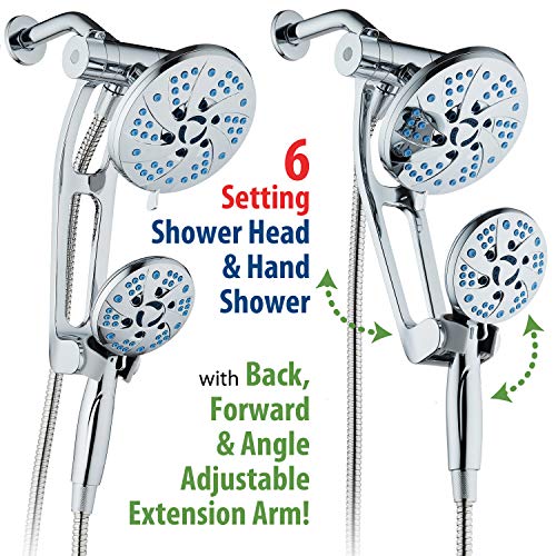 Hotel Spa AquaCare Spa Station High Pressure 48-mode Rain & Handheld 3-way Shower Head Combo with Adjustable Arm - Anti-clog Nozzles, Extra-long 6 ft Stainless Steel Hose/All Chrome Finish - Image 2