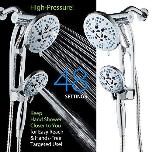 Hotel Spa AquaCare Spa Station High Pressure 48-mode Rain & Handheld 3-way Shower Head Combo with Adjustable Arm - Anti-clog Nozzles, Extra-long 6 ft Stainless Steel Hose/All Chrome Finish - Image 3