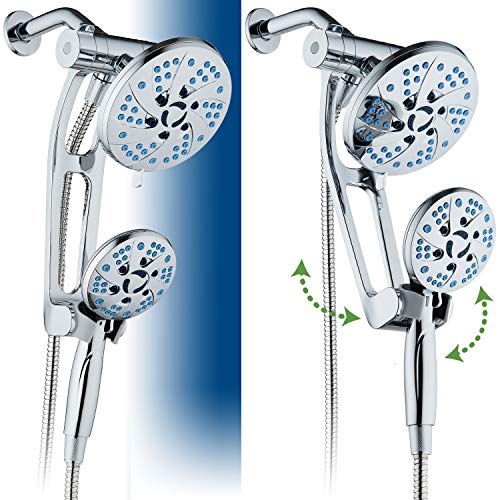 Hotel Spa AquaCare Spa Station High Pressure 48-mode Rain & Handheld 3-way Shower Head Combo with Adjustable Arm - Anti-clog Nozzles, Extra-long 6 ft Stainless Steel Hose/All Chrome Finish - Image 1