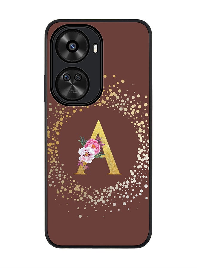 Stylizedd Rugged Black edge case for Huawei nova 12 SE / Huawei nova 11 SE 4G,Slim fit Cover Custom Monogram Initial Letter Floral Pattern Alphabet - A (Brown) - Image 1