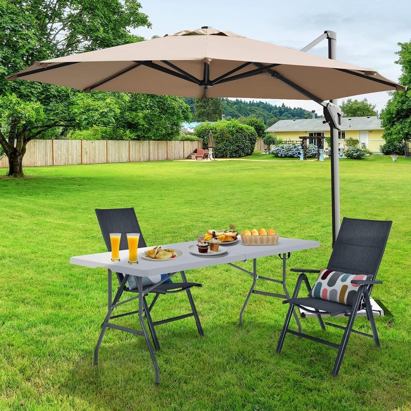 UREVO Folding Lightweight Trestle Outdoor Camping Table - Heavy Duty Plastic Picnic Table, Folds in Half with Carry Handle, White (150×70×75cm) - Image 5