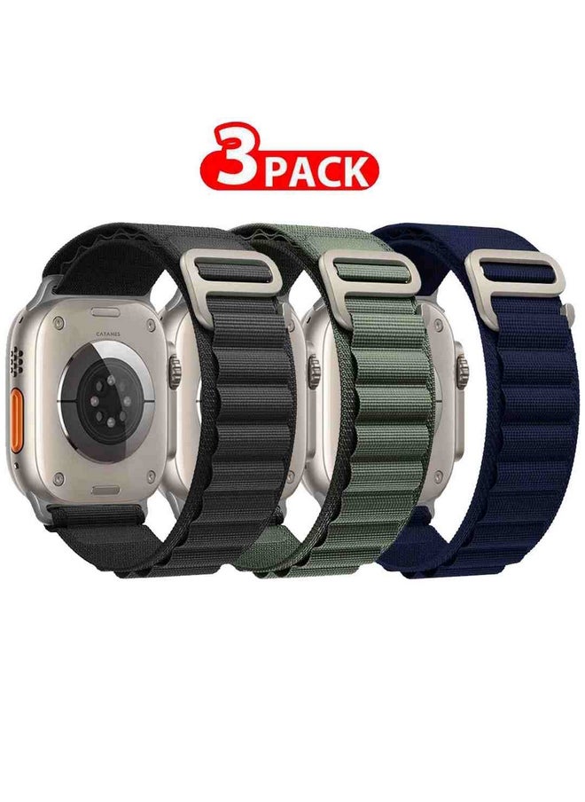 CATANES - 3 Pack Alpine Loop Band For Apple Watch Band 49mm/45mm/44mm/42mm Nylon Woven Sport Strap Compatible with iWatch Series Ultra2/Ultra/8/7/SE/6/5/4/3/2/1 Adjustable with Metal G-Hook Strap - Image 1