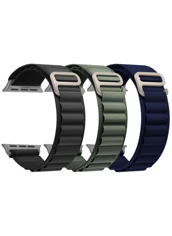 CATANES - 3 Pack Alpine Loop Band For Apple Watch Band 49mm/45mm/44mm/42mm Nylon Woven Sport Strap Compatible with iWatch Series Ultra2/Ultra/8/7/SE/6/5/4/3/2/1 Adjustable with Metal G-Hook Strap - Image 1