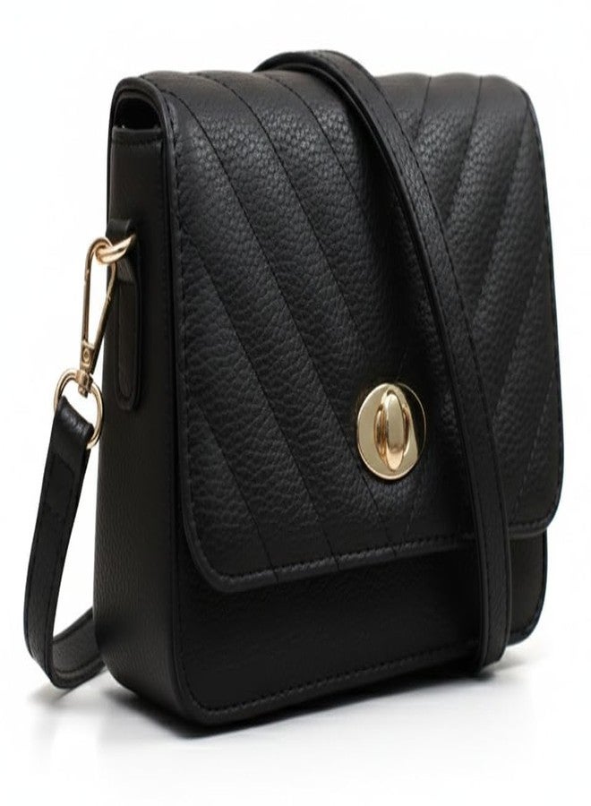 WildHorn Vegan Leather Women’s Crossbody Sling Bag | Quilted Flap Design Ladies Purse Handbag | Gift for Women (Black) - Image 1