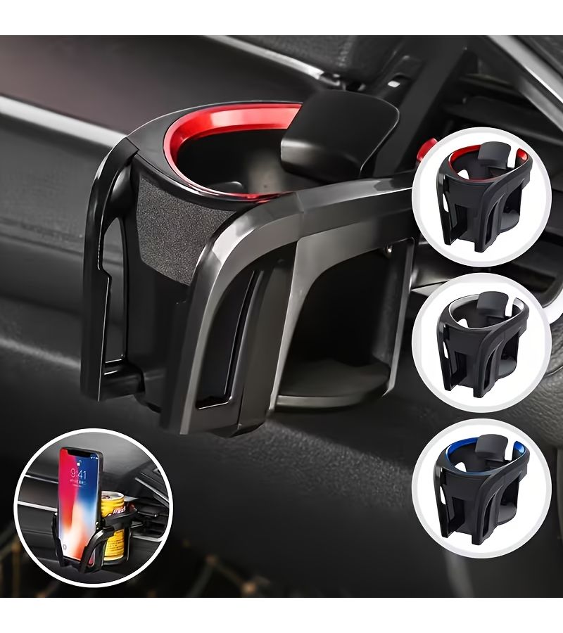 Heavy Duty 2 In 1 Car Cup Holder Phone Mount For Trucks Black Red - Image 1