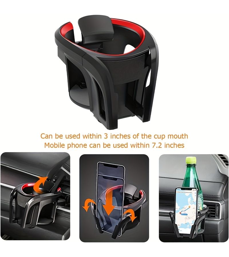 Heavy Duty 2 In 1 Car Cup Holder Phone Mount For Trucks Black Red - Image 2