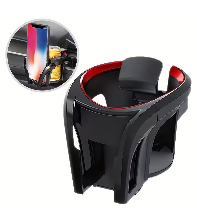 Heavy Duty 2 In 1 Car Cup Holder Phone Mount For Trucks Black Red - Image 3