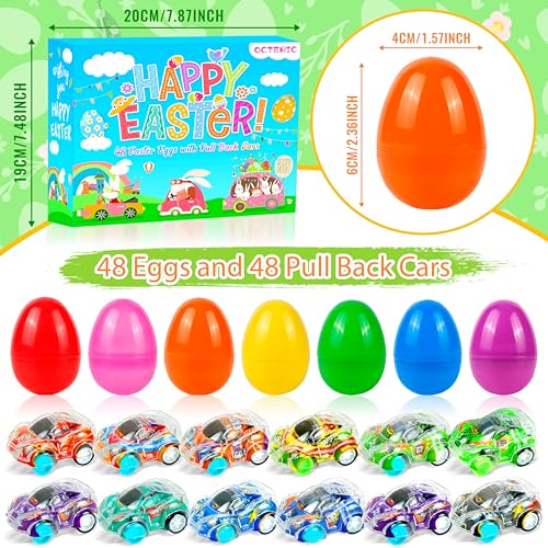 OCTERIC 48 Pack Prefilled Easter Eggs Filled with Pull Back Cars Easter Eggs with Toys Inside Easter Hunt Basket Stuffers Easter Theme Party Favors Classroom Prizes Gift for Kids Toddlers Girls Boys - Image 5