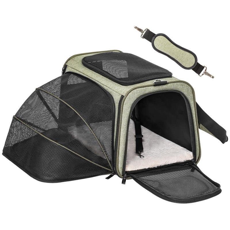 Petsfit Expandable Cat Carrier Dog Carrier,Airline Approved Soft-Sided Portable Pet Travel Washable Carrier for Kittens,Puppies,Removable Soft Plush mat and Pockets,Locking Safety Zippers - Image 1
