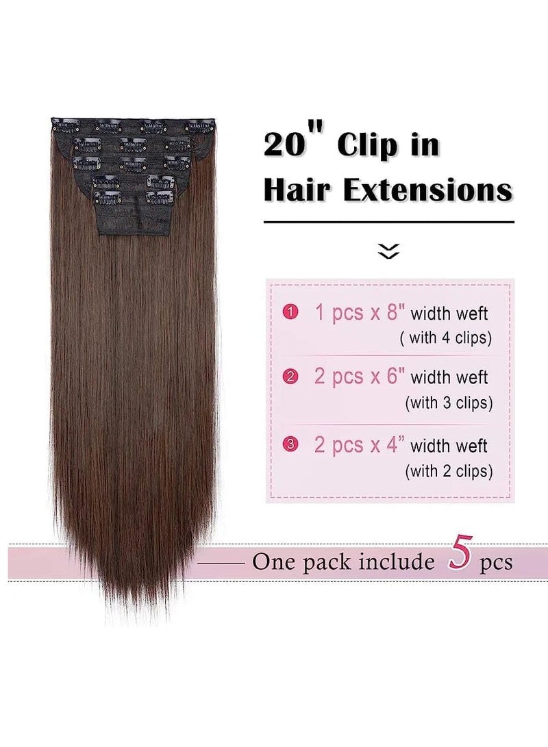 Estelle Clip in Hair Extensions for Women Fiber Hairpieces Thick Clip on Plastic Hair Extensions with Invisible Clips for lady 5 Pieces Brown - Image 2