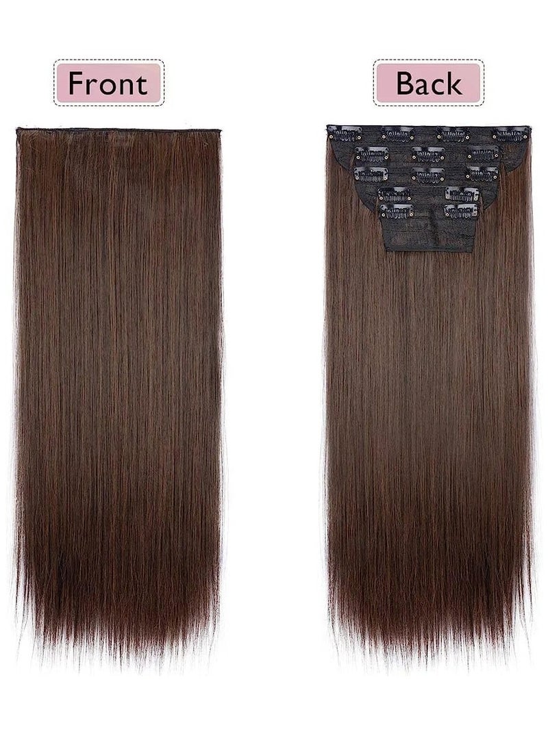 Estelle Clip in Hair Extensions for Women Fiber Hairpieces Thick Clip on Plastic Hair Extensions with Invisible Clips for lady 5 Pieces Brown - Image 3