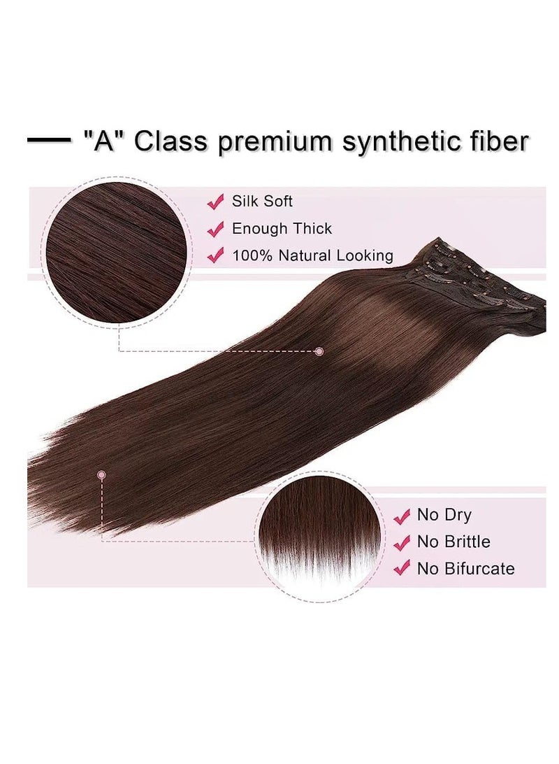 Estelle Clip in Hair Extensions for Women Fiber Hairpieces Thick Clip on Plastic Hair Extensions with Invisible Clips for lady 5 Pieces Brown - Image 4