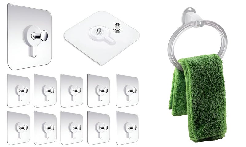 Heavy Duty SelfAdhesive Transparent Photo Frame Wall Hooks Pack of 15 WallMounted Plastic Towel Ring Holder Durable and SpaceSaving Bathroom Accessory 