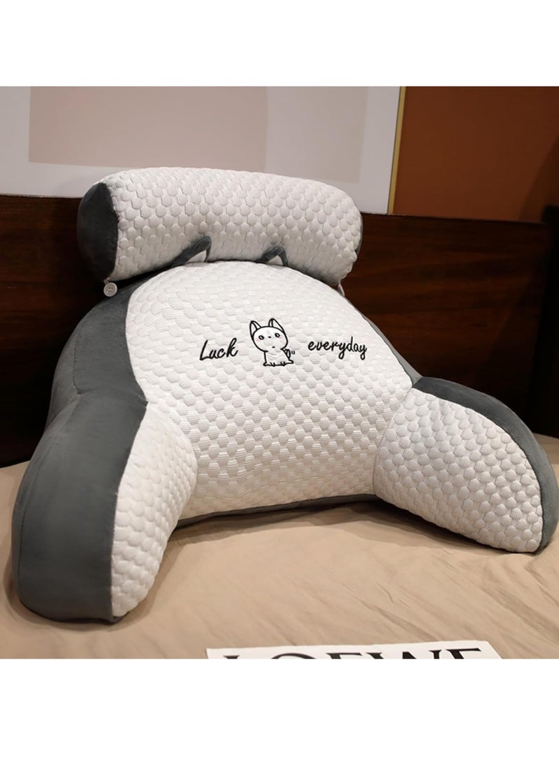 Blueland Reading Pillow, Large Size Backrest Pillow, Bed Rest Sit up Pillow with Detachable Neck Roll & Arms, Back Support Lumbar Cushion, Memory Foam Pillow with Removeable and Washable Cover - Image 1