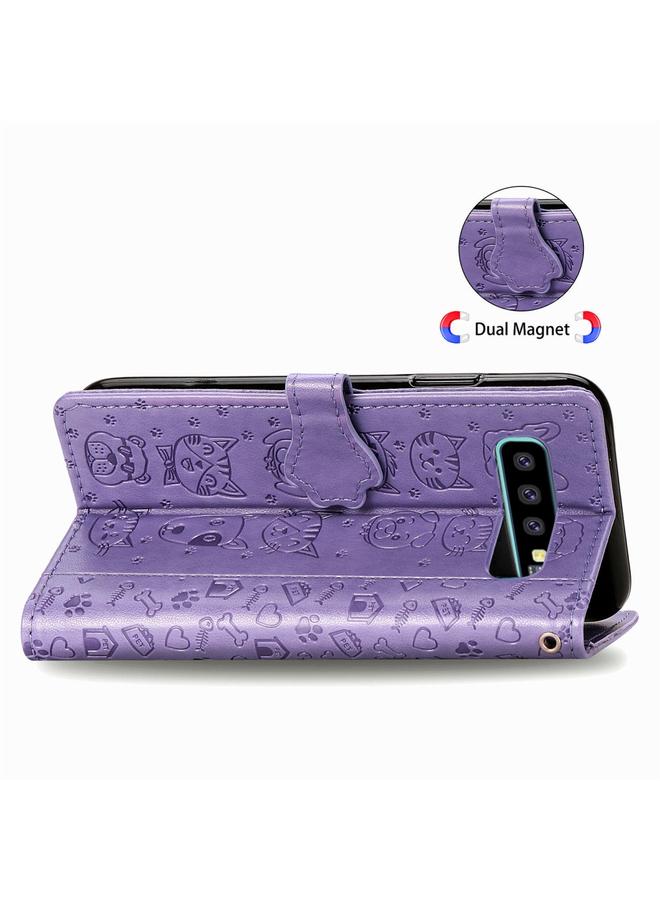 اس-توب جراب لهاتف Galaxy S10 Plus من الجلد المنقوش بشكل قطة وكلب لطيف مع حامل / فتحة بطاقة / محفظة / حبل تعليق - Image 4