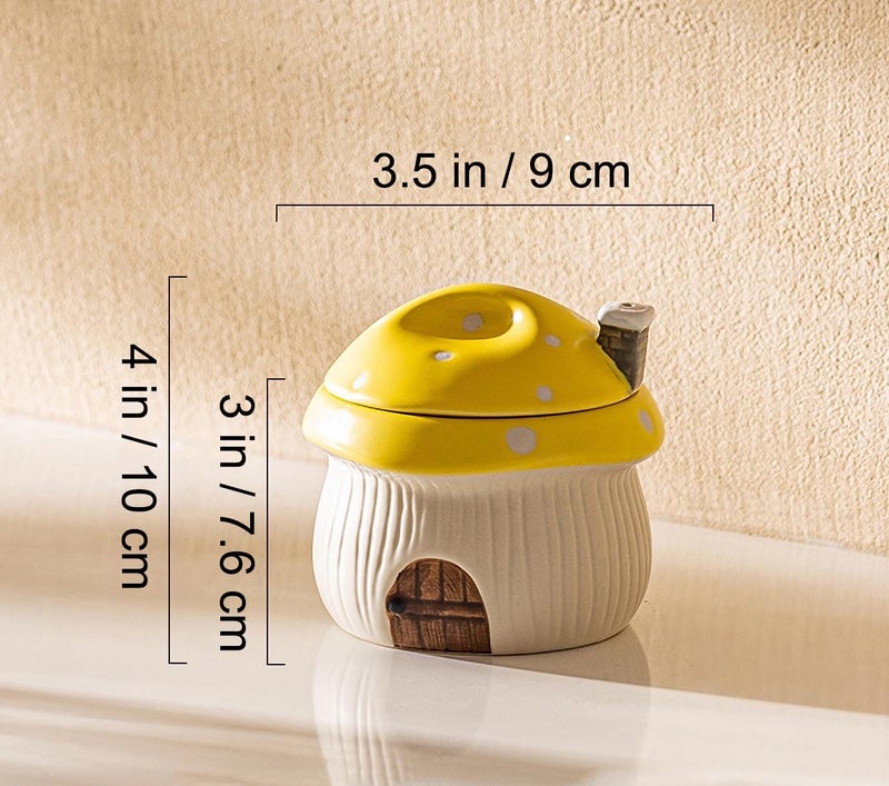 RESVUGA French Onion Soup Bowl with Lid Ramekin Funny Mushroom House Style Novelty Bowl Lava Cakes Creme Brulee Egg cooker With heat dissipation vents 13 oz Yellow - Image 3