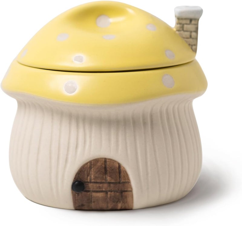 RESVUGA French Onion Soup Bowl with Lid Ramekin Funny Mushroom House Style Novelty Bowl Lava Cakes Creme Brulee Egg cooker With heat dissipation vents 13 oz Yellow - Image 1