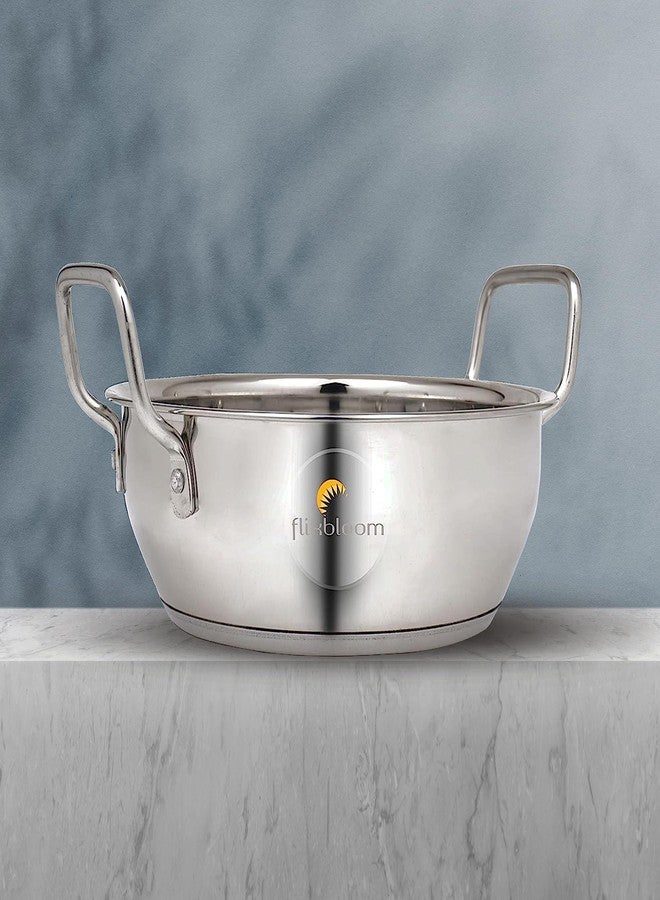 FLIXBLOOM Glossy Stainless Steel Induction Base Cookware Set Kadai for Kitchen Perfect Cooking (Triply Kadai, 2.5 Litre) - Image 1