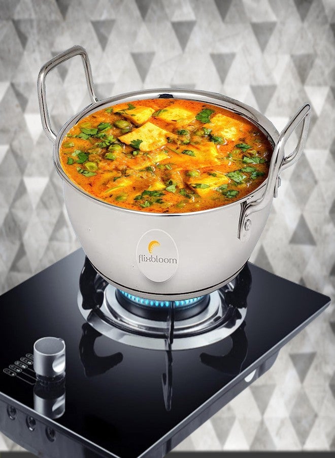 FLIXBLOOM Glossy Stainless Steel Induction Base Cookware Set Kadai for Kitchen Perfect Cooking (Triply Kadai, 2.5 Litre) - Image 3