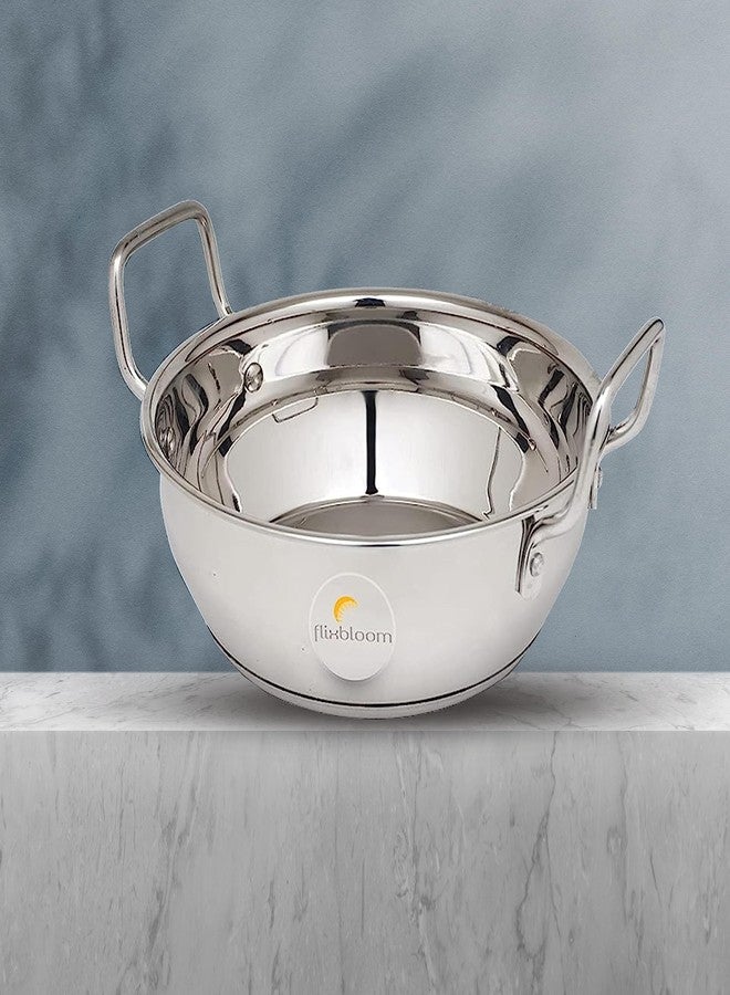 FLIXBLOOM Glossy Stainless Steel Induction Base Cookware Set Kadai for Kitchen Perfect Cooking (Triply Kadai, 2.5 Litre) - Image 2
