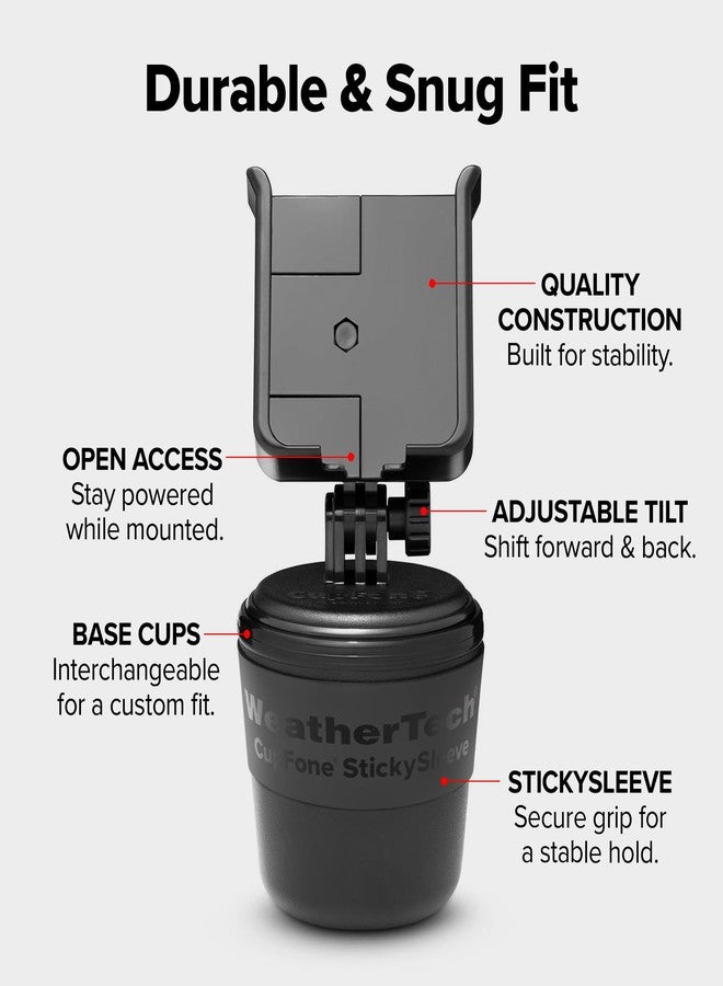 WeatherTech CupFone, Universal Cup Holder Phone Mount for Cars - Adjustable & Secure Fit with Open Access for Charging - Compatible with iPhone, Android - Metal Knobs, Black - Image 3
