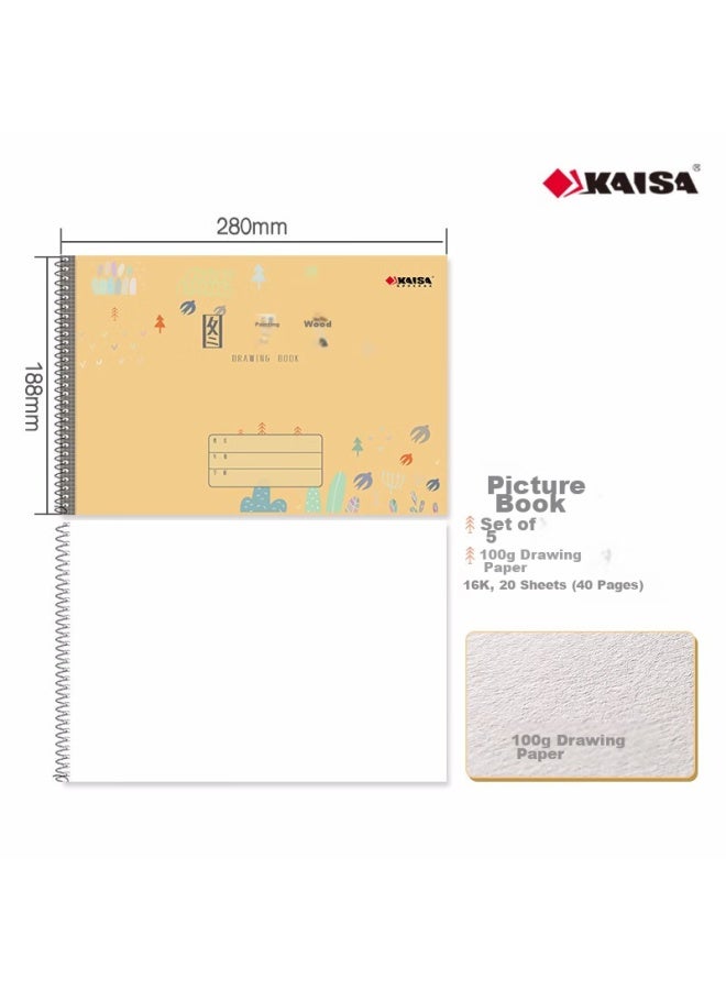 Kaisa 16k/20 Sheets Drawing Book, Children's Art Sketchbook, Elementary School Student Art Paper, Kindergarten Doodle Book, 5-pack - Image 2