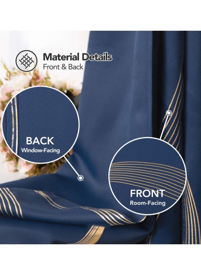 KYD - 1 Panel Blackout Curtains, Decorative Silver Thread Foil Blackout Curtains, Thermal Insulated Room Darkening Curtains for Bedroom Living Room 100*250cm Navy Blue - Image 1