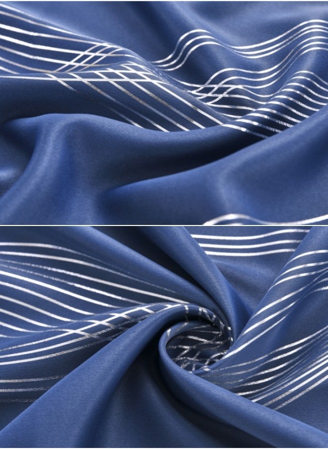 KYD - 1 Panel Blackout Curtains, Decorative Silver Thread Foil Blackout Curtains, Thermal Insulated Room Darkening Curtains for Bedroom Living Room 100*250cm Navy Blue - Image 1