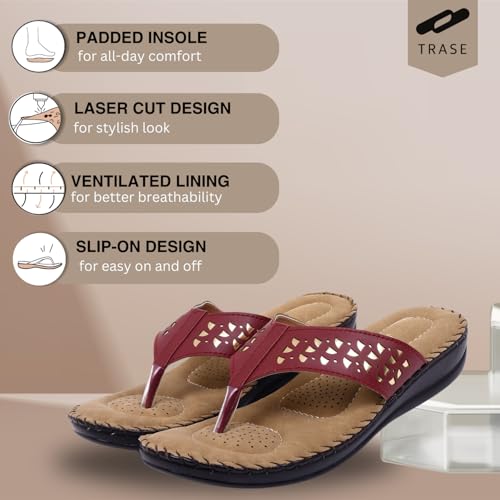 TRASE Slippers for Women Stylish Flat | Comfortable Orthopedic Soft Chappals | Lightweight Ortho Footwear for Ladies (Cherry-Golden, 6 UK) - Image 2